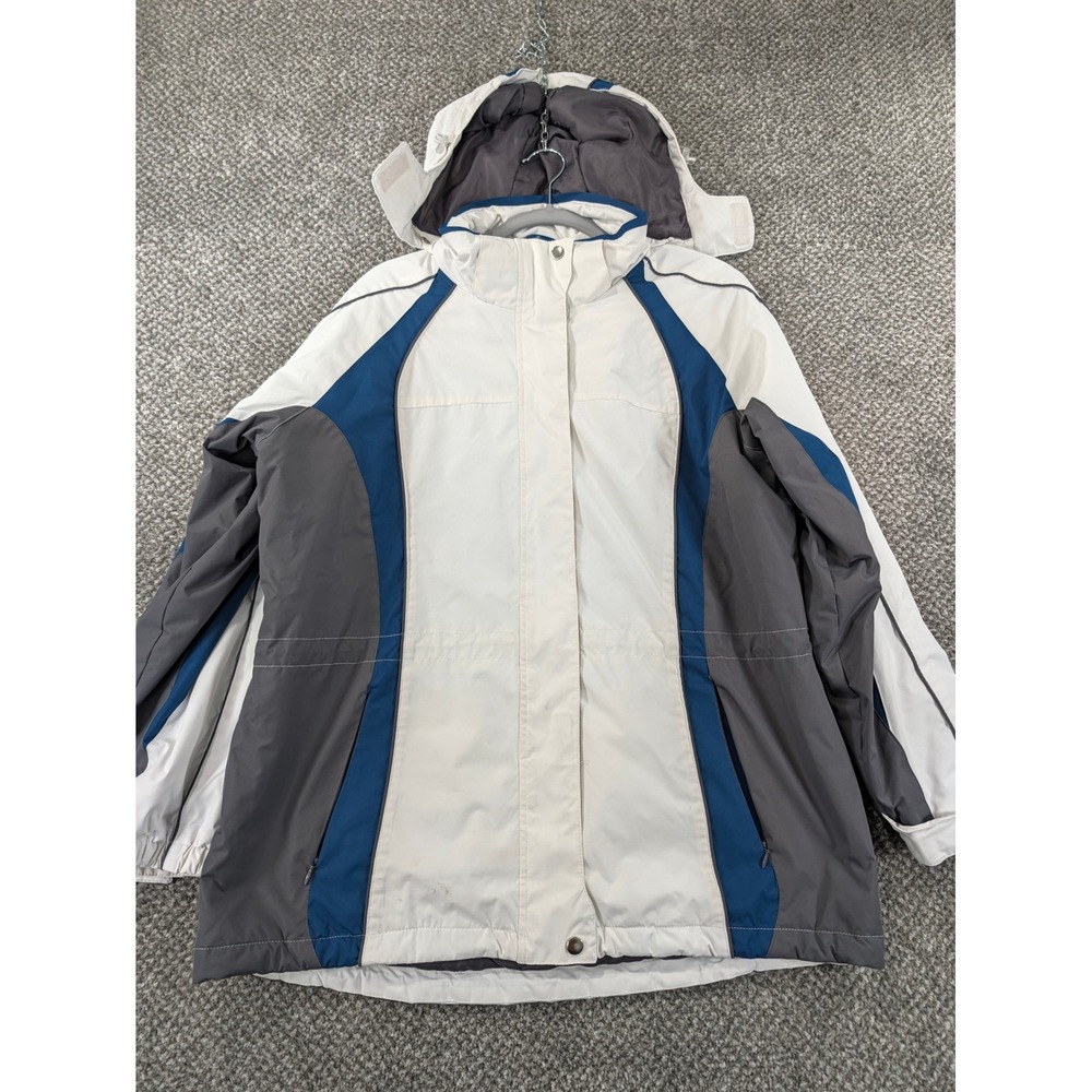 Below Zero by Rothschild Womens Large White Grey Blue Hooded Winter Parka Jacket